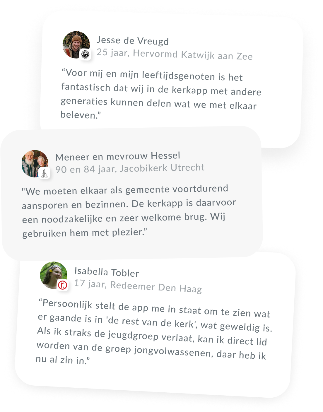 Wazige schermafbeelding van drie Nederlandse reacties op sociale media, over elkaar heen geplaatst op een witte achtergrond.