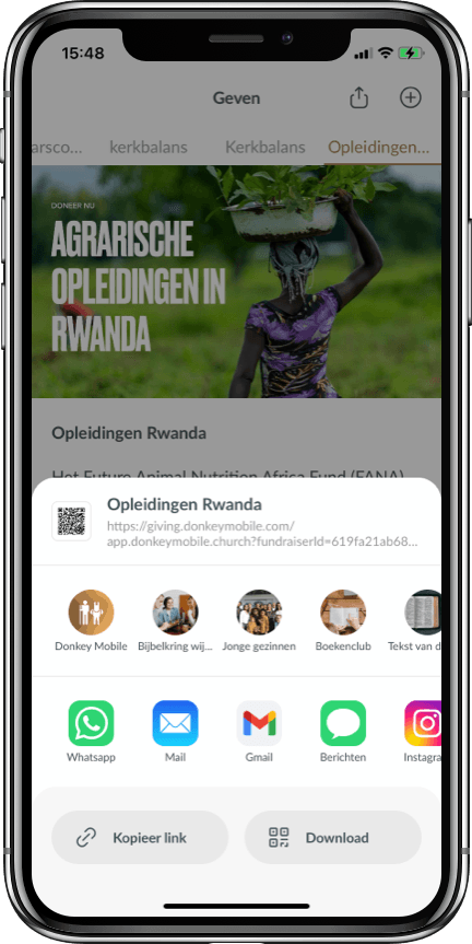 Zo deel je een inzamelingsactie via een share sheet in de collecte app