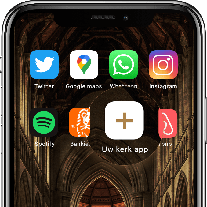 Telefoon met kerk app hhk