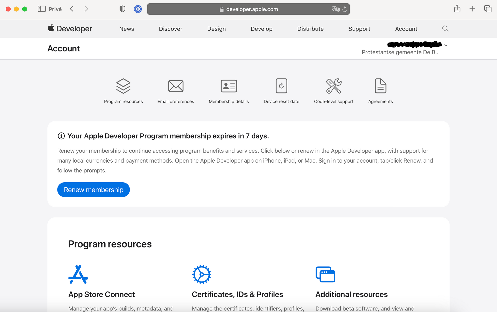 Een screenshot van de website van het Apple Developer Program.