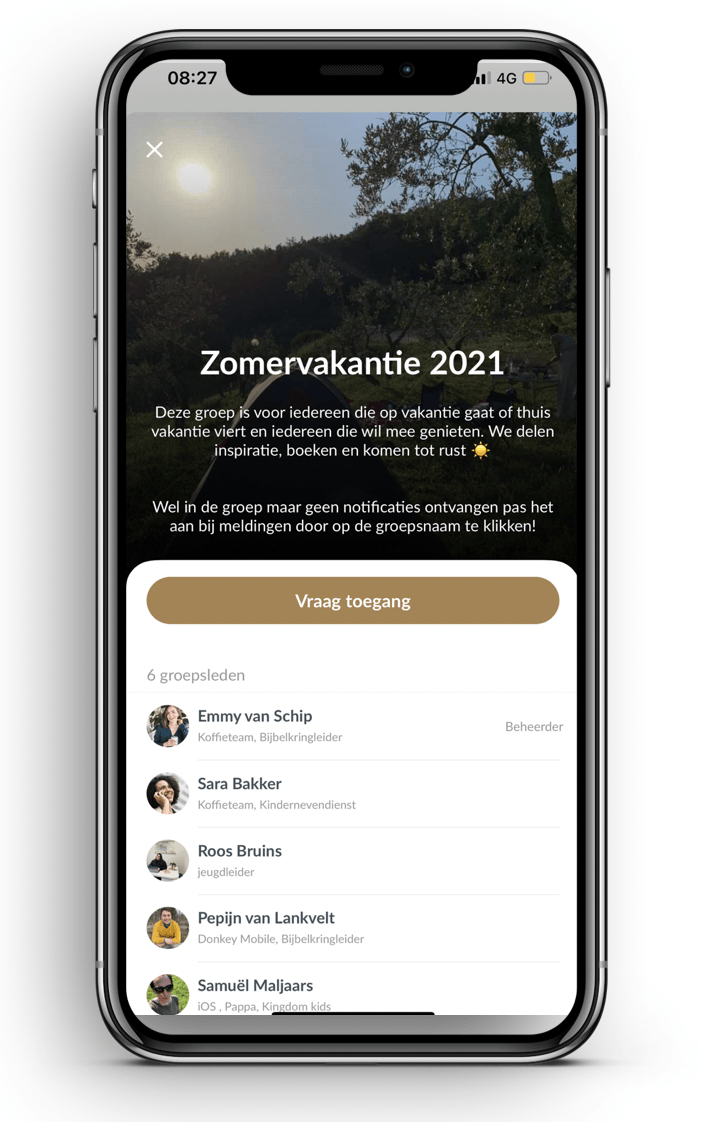 Groep Zomervakantie 2021 met mogelijkheid om toegang te vragen in kerkapp