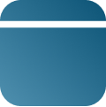 Blauw, afgerond vierkant app-pictogram met een witte horizontale streep bovenaan.