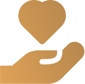 Open hand die een gouden hartpictogram vasthoudt