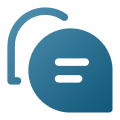 Blauw chatbubbellogo met een wit spreekbubbelicoon en twee horizontale lijnen erin.