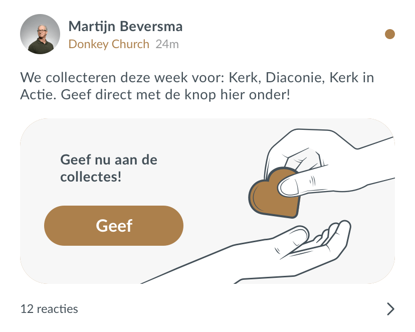 Gedeelde collecteactie op de tijdlijn van de kerkapp