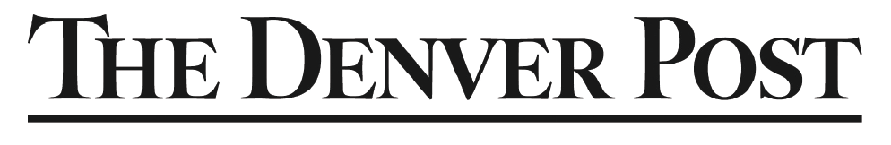 A black and white logo for the denver post