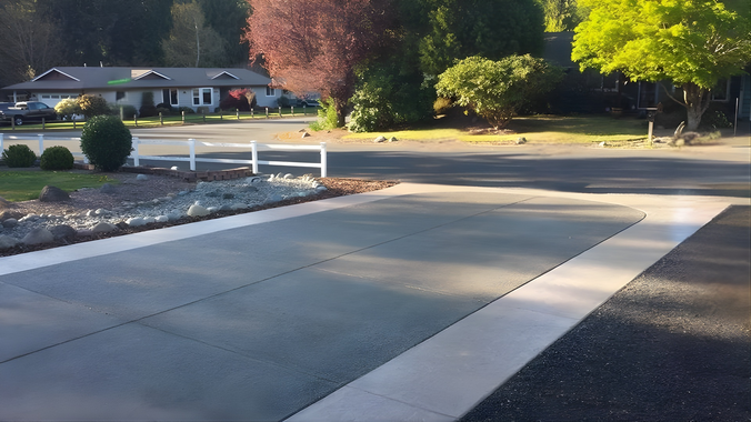 Custom residential driveway with exposed aggregate finish and smooth border