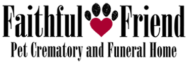 Faithful Friend Pet Crematory and Funeral Home logo with black text and a red heart paw print icon