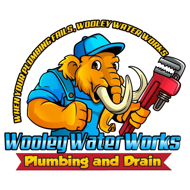 Woolly mammoth plumber in blue, holding wrench, with 