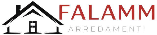 Logo FALAMM Arredamenti con icona di una casa nera e testo rosso su sfondo chiaro