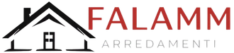 Logo FALAMM Arredamenti con icona di una casa nera e testo rosso su sfondo chiaro