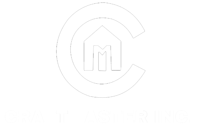 Faint monochrome circular logo with a stylized “M” in the center on a white background