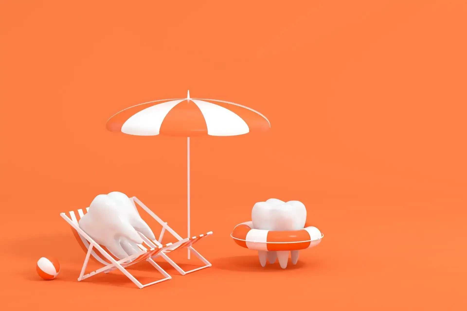 Teeth on holiday an din deck chairs - Duxton Dental Christchurch