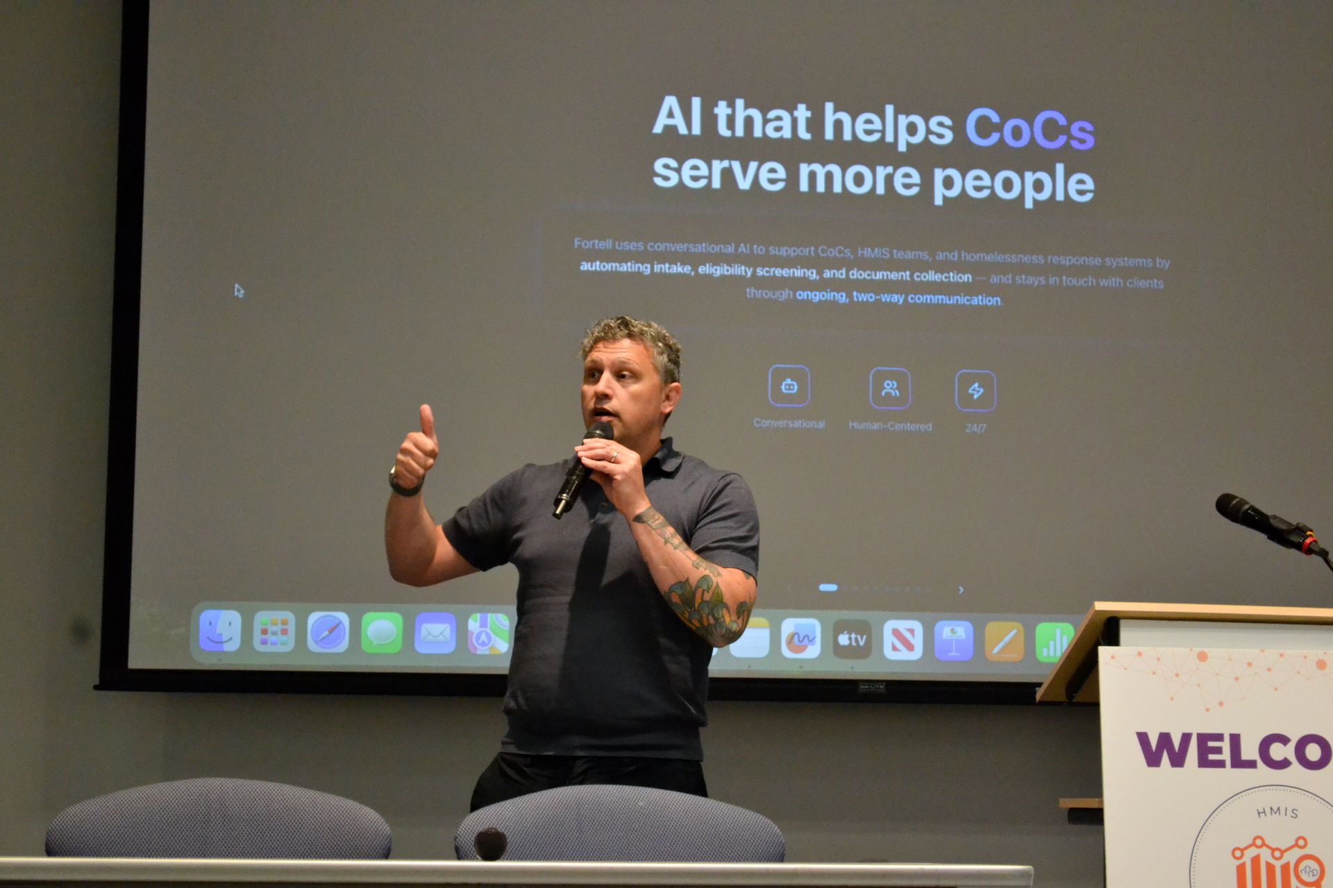 Speaker presents how Fortell AI can support Continuums of Care during the 2026 HMIS Data Symposium