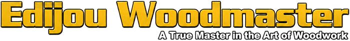 Edjou Woodmaster logo in bold yellow and black text with the tagline &ldquo;A true master of wood&rdquo;