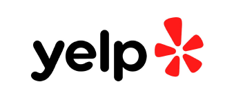 A yelp logo with a red star on a white background.