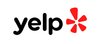 A yelp logo with a red star on a white background.