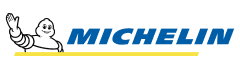 Michelin logo with the Bibendum mascot waving beside blue text and a yellow underline