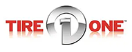 TIRE ONE logo with red text and a metallic gray circular emblem on a white background