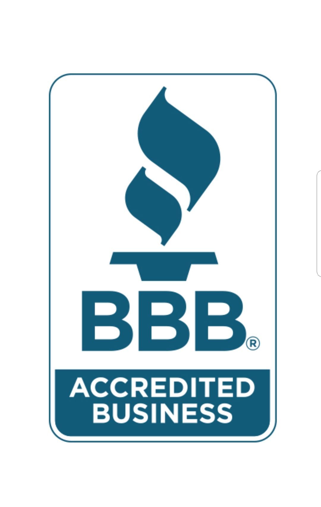 a blue and white bbb accredited business logo on a white background .