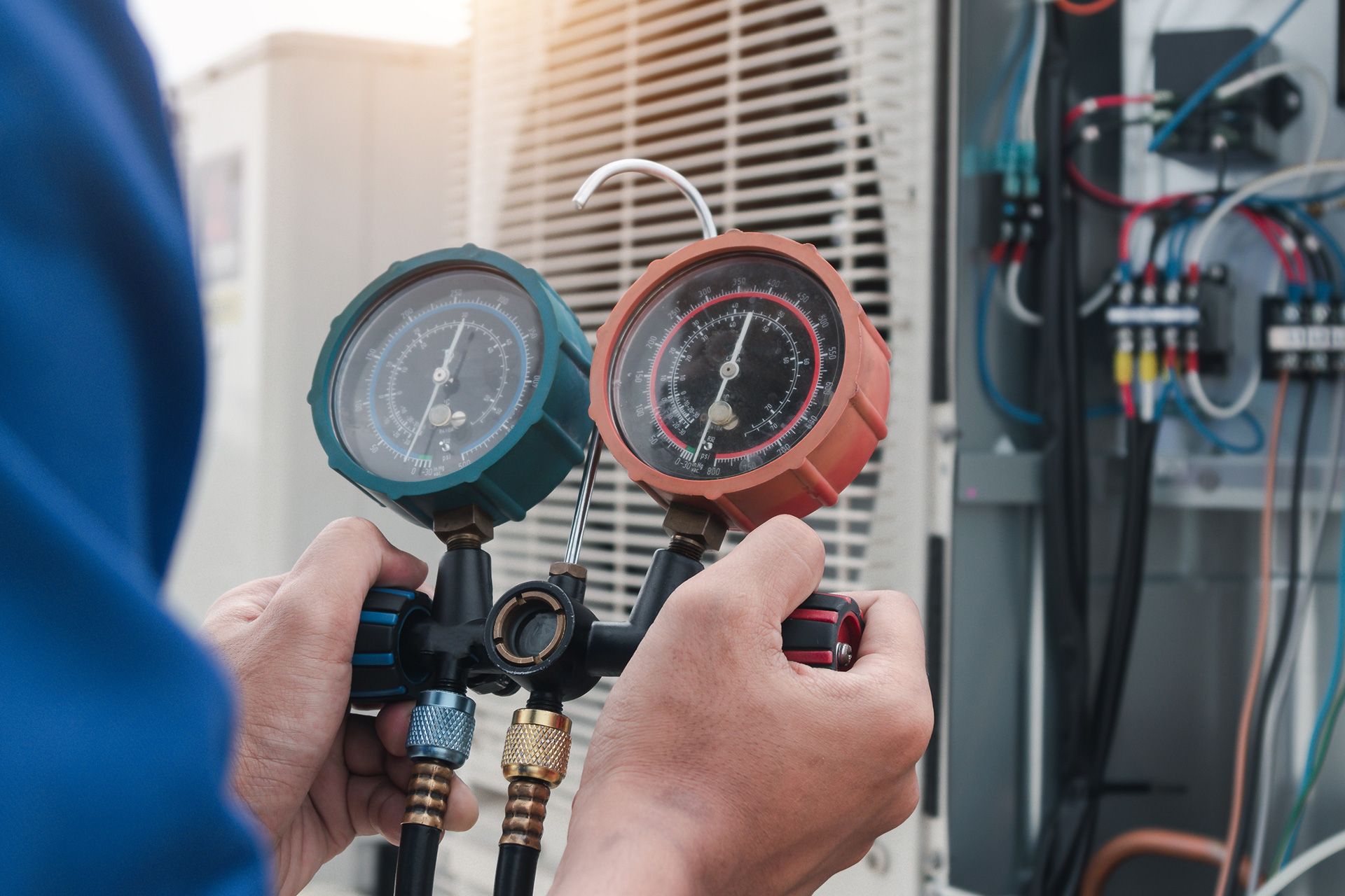 AC technician inspecting Boynton Beach unit