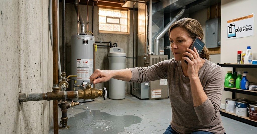 What to do during a plumbing emergency in Charles Town, WV — shutting off main water supply