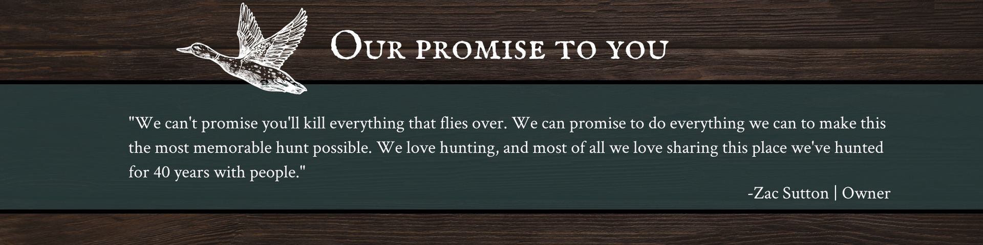 Banner reading “Our Promise to You” with a white dove on a dark textured background.