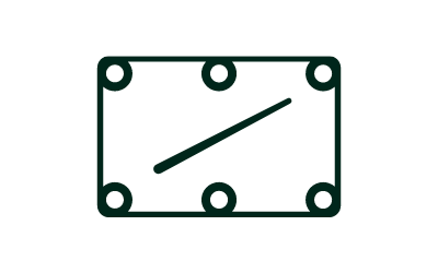 Simple black line diagram of a rectangle with six corner and edge circles and a diagonal line inside