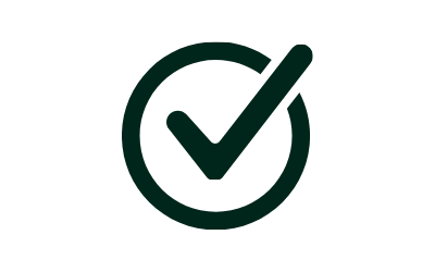 Dark green checkmark inside a circular outline icon