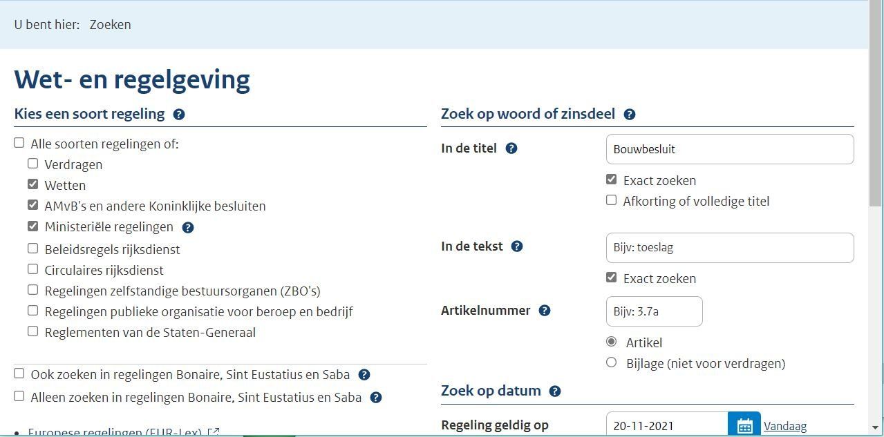 Teksten voor het bouwbesluit ophalen