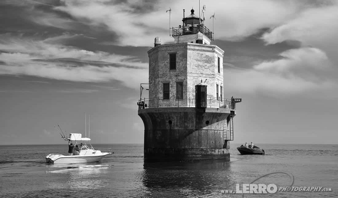 Black and white photo of the Baltimore Light from Lerro Photography