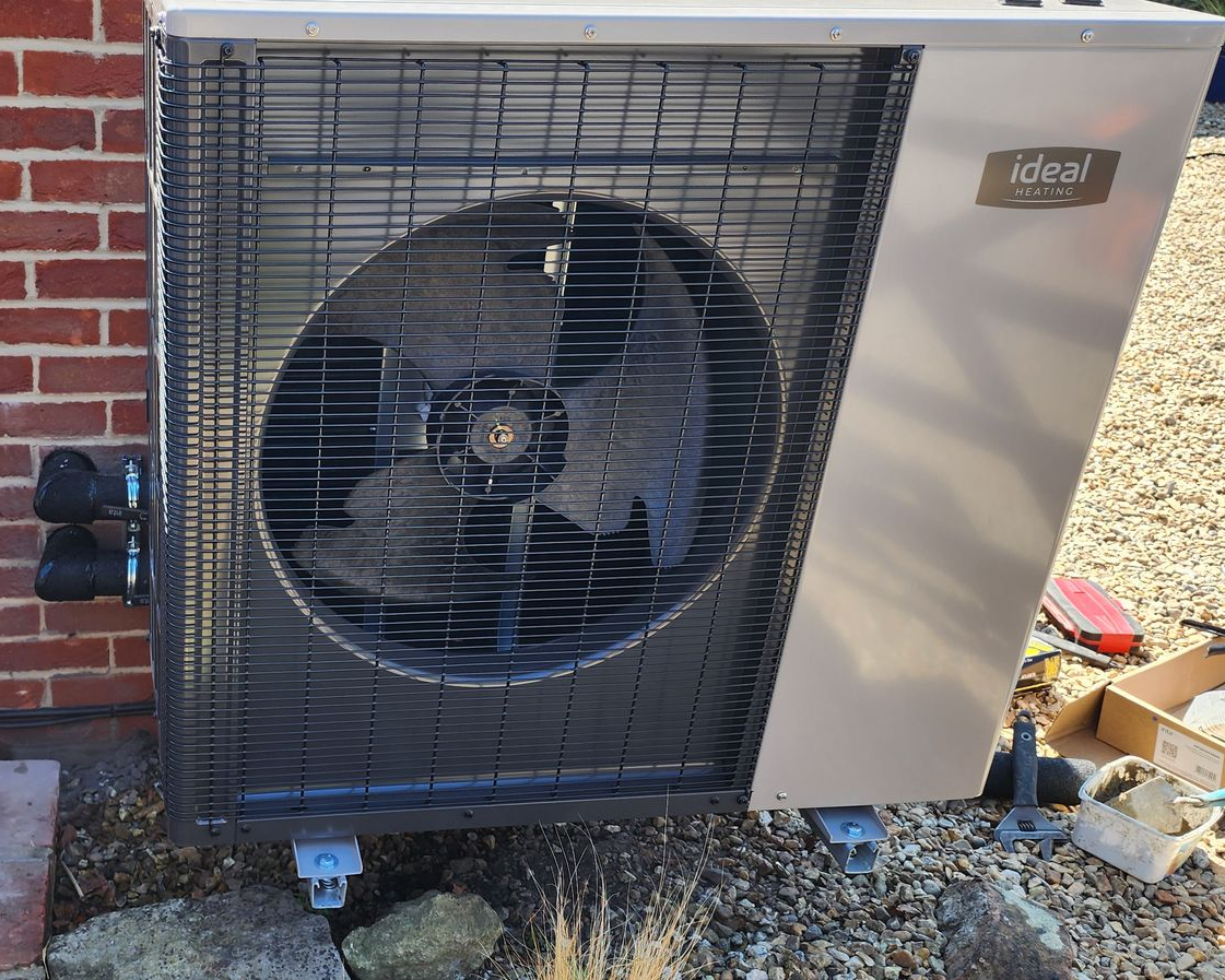 Ideal Air air source heat pump installed in Blandford by Ideal Warmth Ltd.