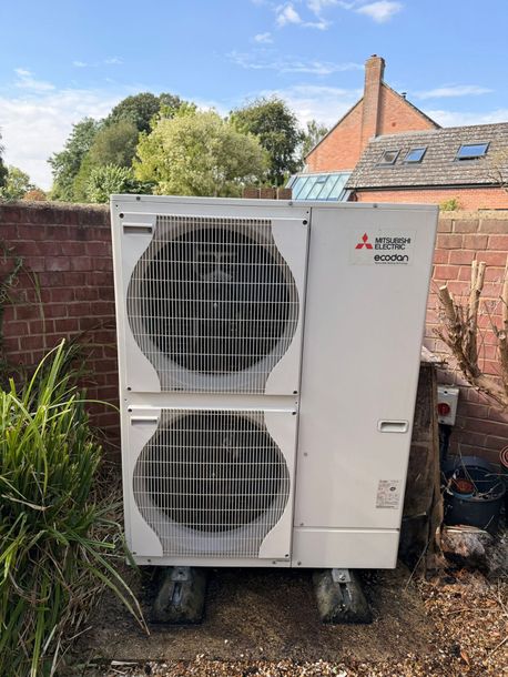Ideal Air air source heat pump installed in Blandford by Ideal Warmth Ltd.