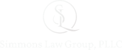 A white logo for simmons law group , llc on a white background.