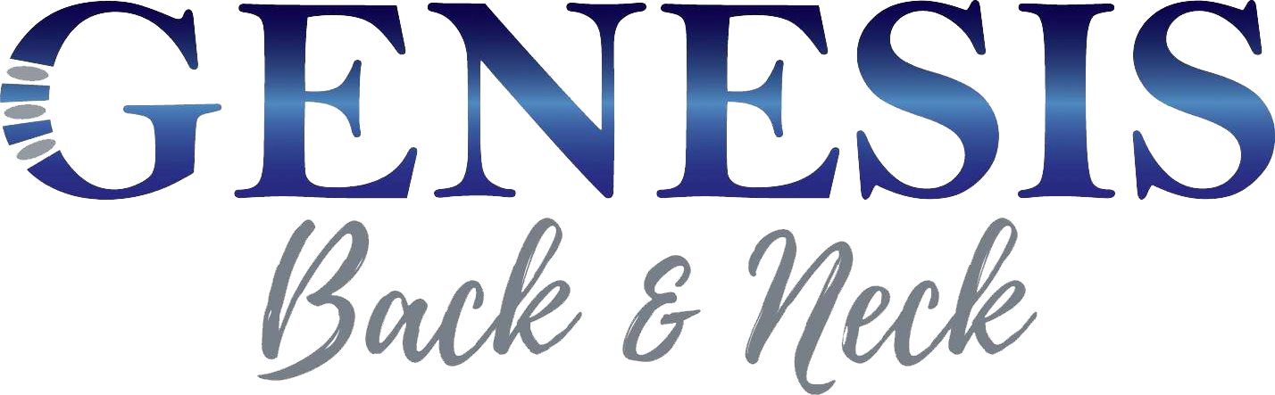 Genesis Back & Neck clinic logo in blue and gray script on a white background