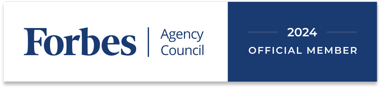 Forbes Agency Council logo with “2024 Official Member” badge on a blue background