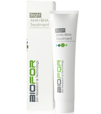 Biotror AHA+BHA treatment tube and box in white and green packaging