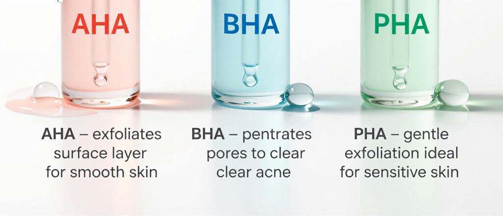 התאמת חומצות AHA BHA ו־PHA לחידוש העור ב־ALUMA