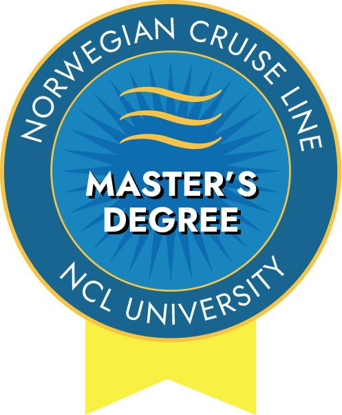 Norwegian Cruise Line Master's Degree award badge with blue and gold ribbon