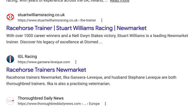 Search results page showing