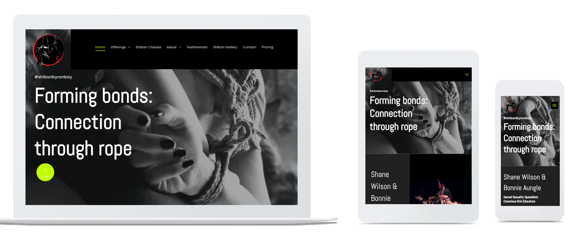A laptop , tablet , and cell phone with a picture of a woman tied up.