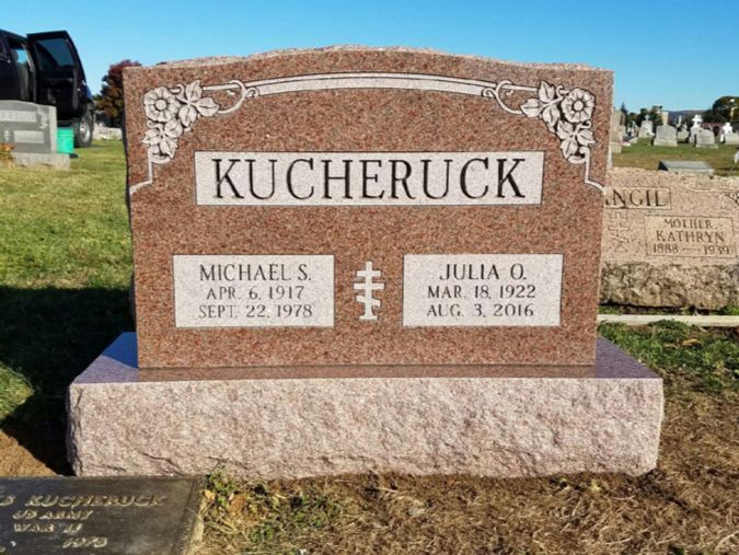A gravestone in a cemetery with the name kucheruck on it