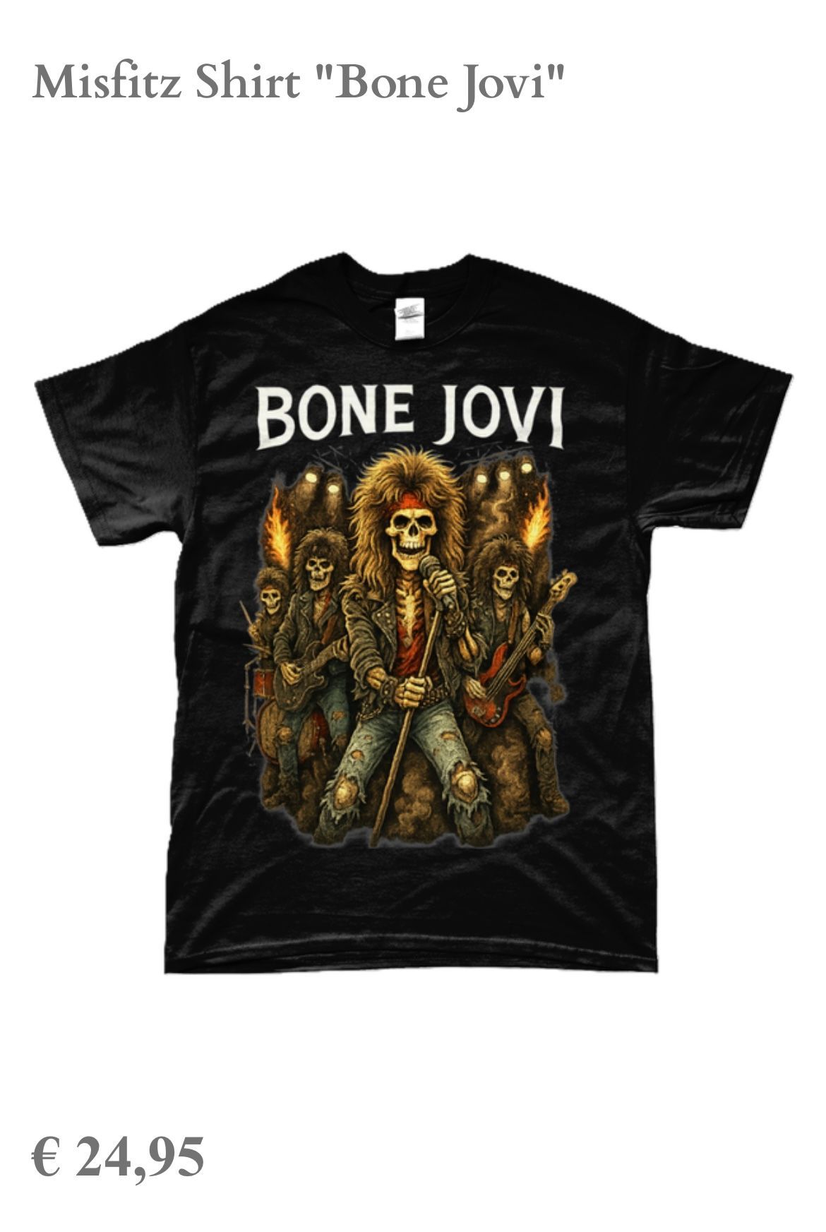 Zwart Bon Jovi-shirt met doodskopmotief en de tekst 