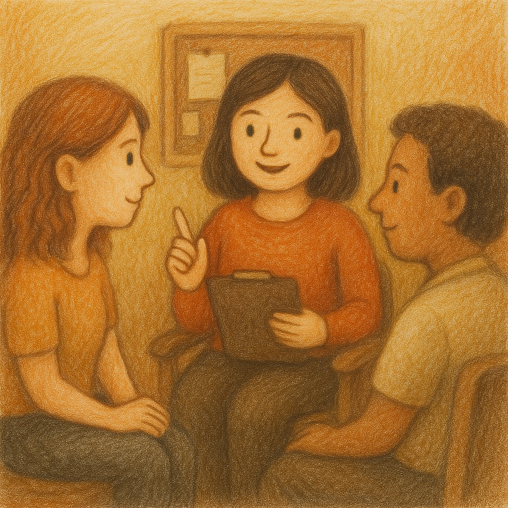 Um grupo de pessoas está sentado conversando entre si