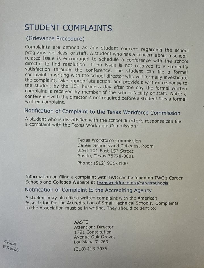 Blurry printed page titled “STUDENT COMPLAINTS” with several paragraphs of text.