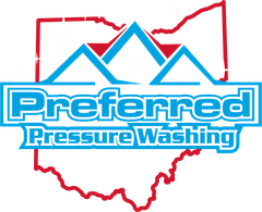 A logo for preferred pressure washing with a map of ohio