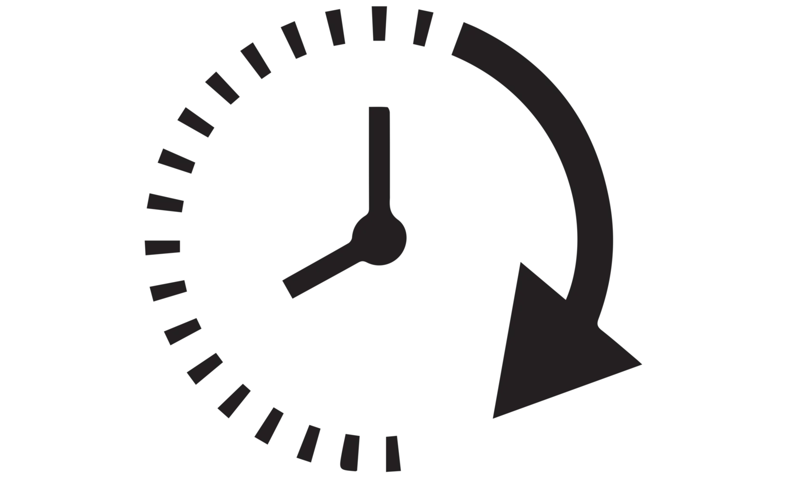 Black clock with circular arrow, suggesting a time refresh or clock reset icon.