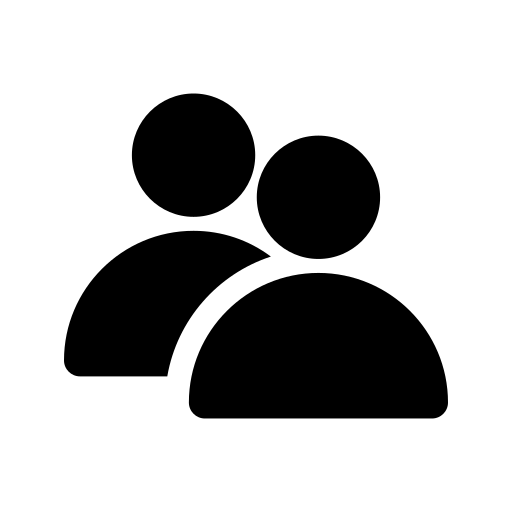 Black two-person silhouette icon on a white background