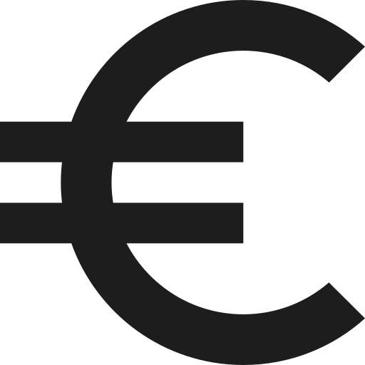 Black euro currency symbol on a white background