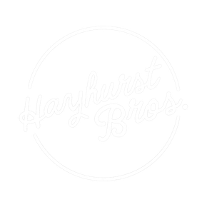 Hayhurst Bros. logo in script font with 